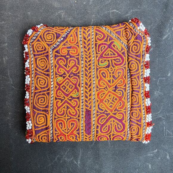 Kuchi Embroidered Pouch Wallet Central Asian Handmade Beaded Orange Magenta - Picture 7 of 9